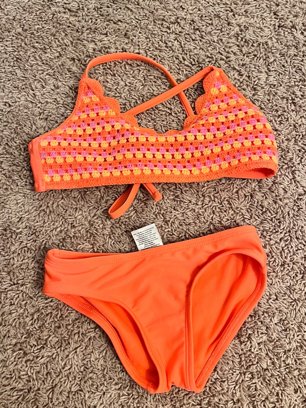 art class Orange Crochet-Trim Two-Piece Girls' Swim Set